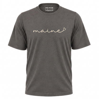 Maine Cursive Script Heart State Pride Shirt