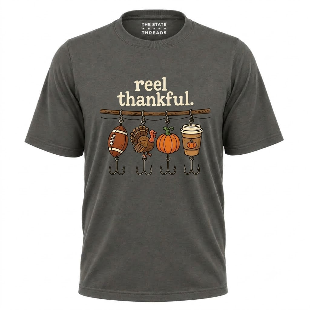 America Reel Thankful Thanksgiving Fishing Graphic Shirt