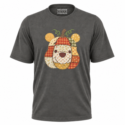 America Autumn Bear Patchwork Pumpkin Graphic Shirt