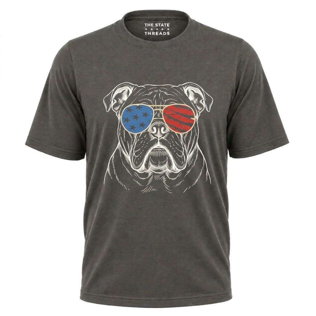 America Patriotic Bulldog Sunglasses Graphic Independence Shirt