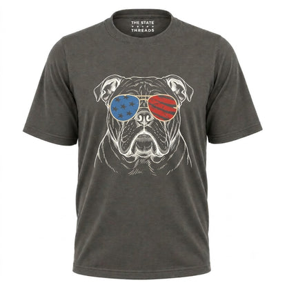 America Patriotic Bulldog Sunglasses Graphic Independence Shirt