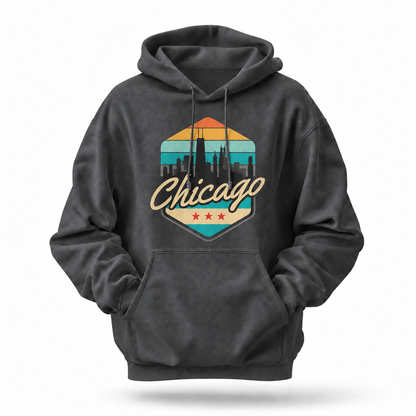 Chicago Retro Sunset Skyline Hoodie