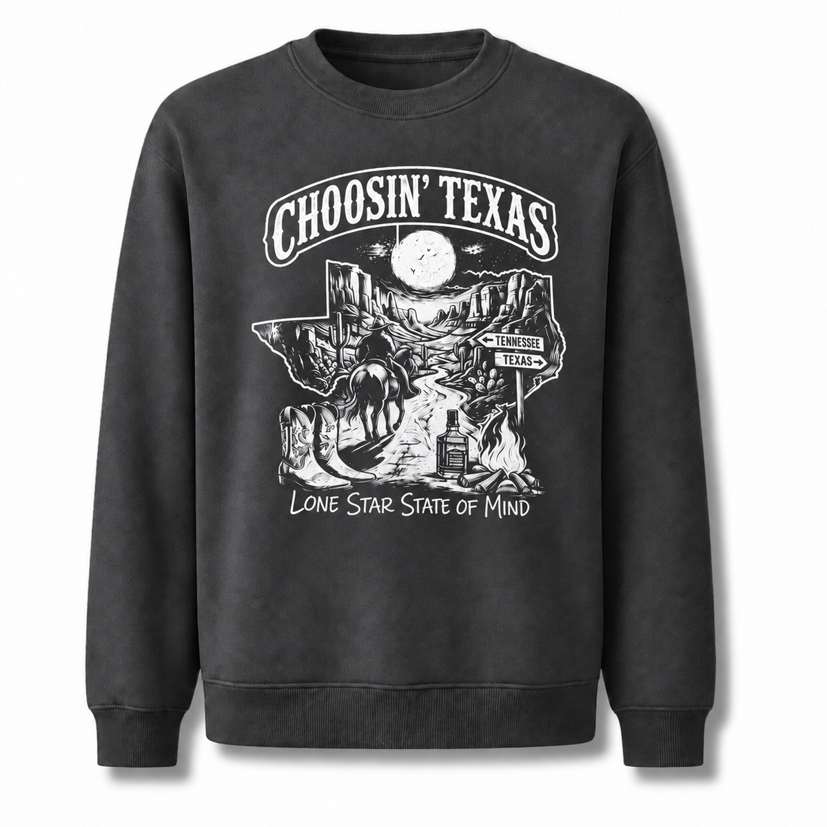 Texas Cowboy Lone Star Historic Emblem Vintage Sweatshirt - Dark Heather