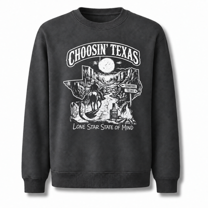 Texas Cowboy Lone Star Historic Emblem Vintage Sweatshirt - Dark Heather