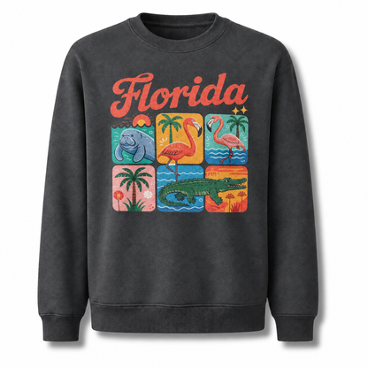 Florida Retro Coastal Sunset Horizon Graphic Sweatshirt - Dark Heather