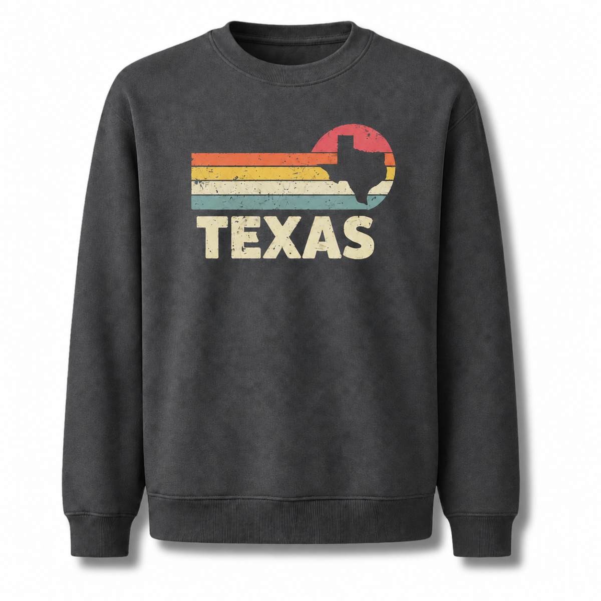 Texas Retro Sunset Skyline Vintage Distressed Graphic Sweatshirt - Dark Heather