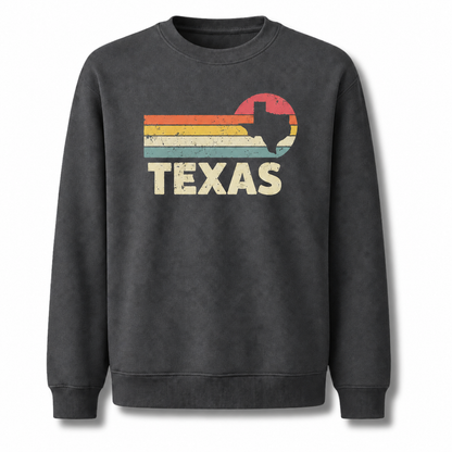 Texas Retro Sunset Skyline Vintage Distressed Graphic Sweatshirt - Dark Heather