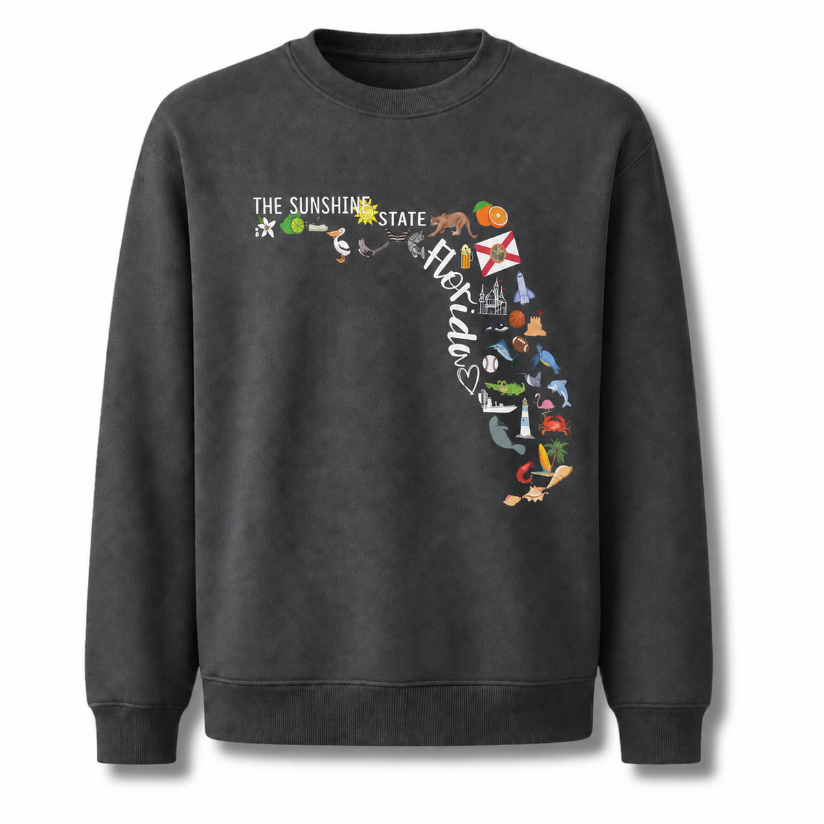 Florida Illustrated Landmarks Travel Map State Sweatshirt - Dark Heather