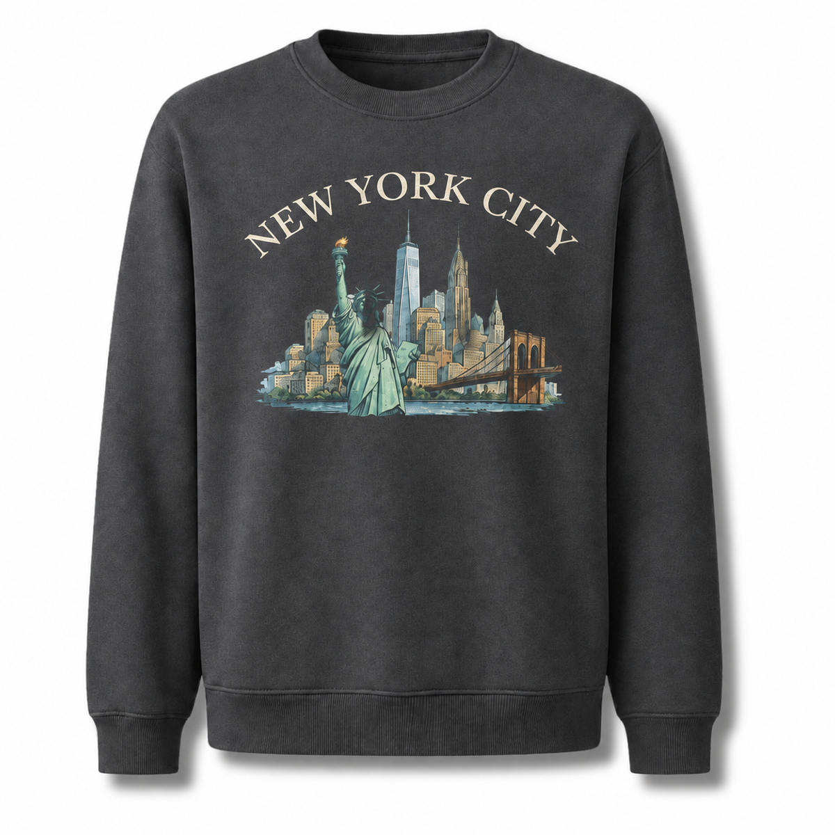 Statue Of Liberty Manhattan Harbor Vintage Classic Sweatshirt - Dark Heather