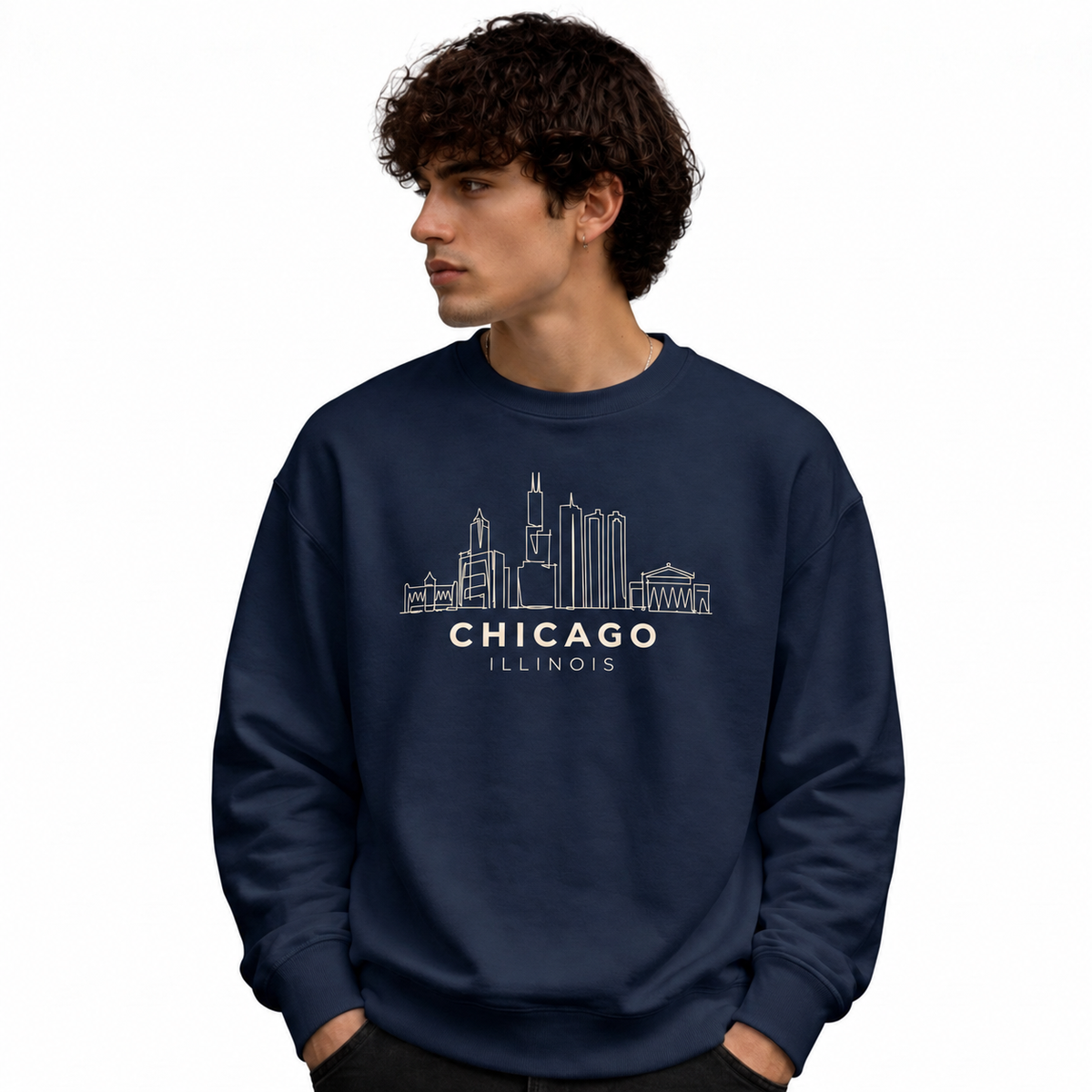 Chicago Illinois City Skyline Architectural Vintage Sweatshirt - Dark Heather