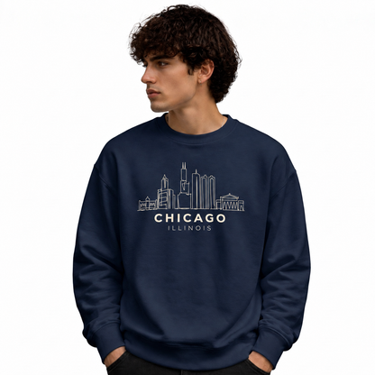 Chicago Illinois City Skyline Architectural Vintage Sweatshirt - Dark Heather