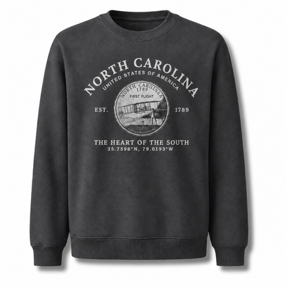 North Carolina Heritage State Seal Medallion Vintage Sweatshirt - Dark Heather