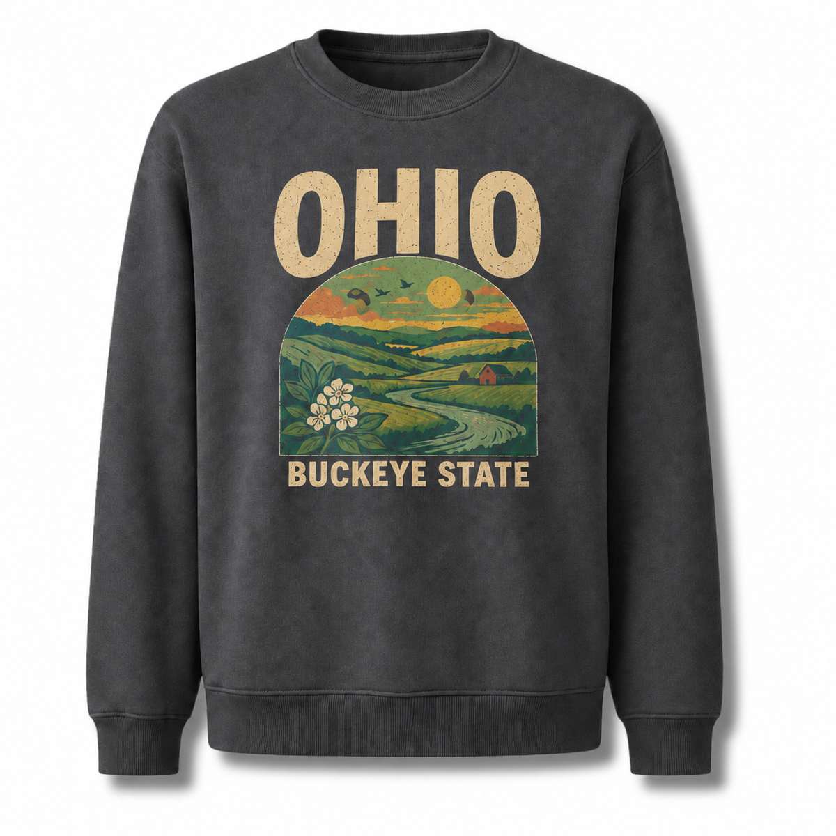 Ohio Countryside Rustic Farm Scenic Vintage Sweatshirt - Dark Heather