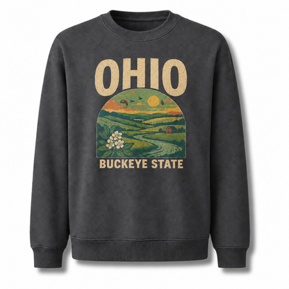 Ohio Countryside Rustic Farm Scenic Vintage Sweatshirt - Dark Heather
