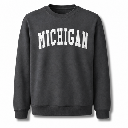 Michigan Retro Arched Varsity Collegiate Vintage Sweatshirt - Dark Heather