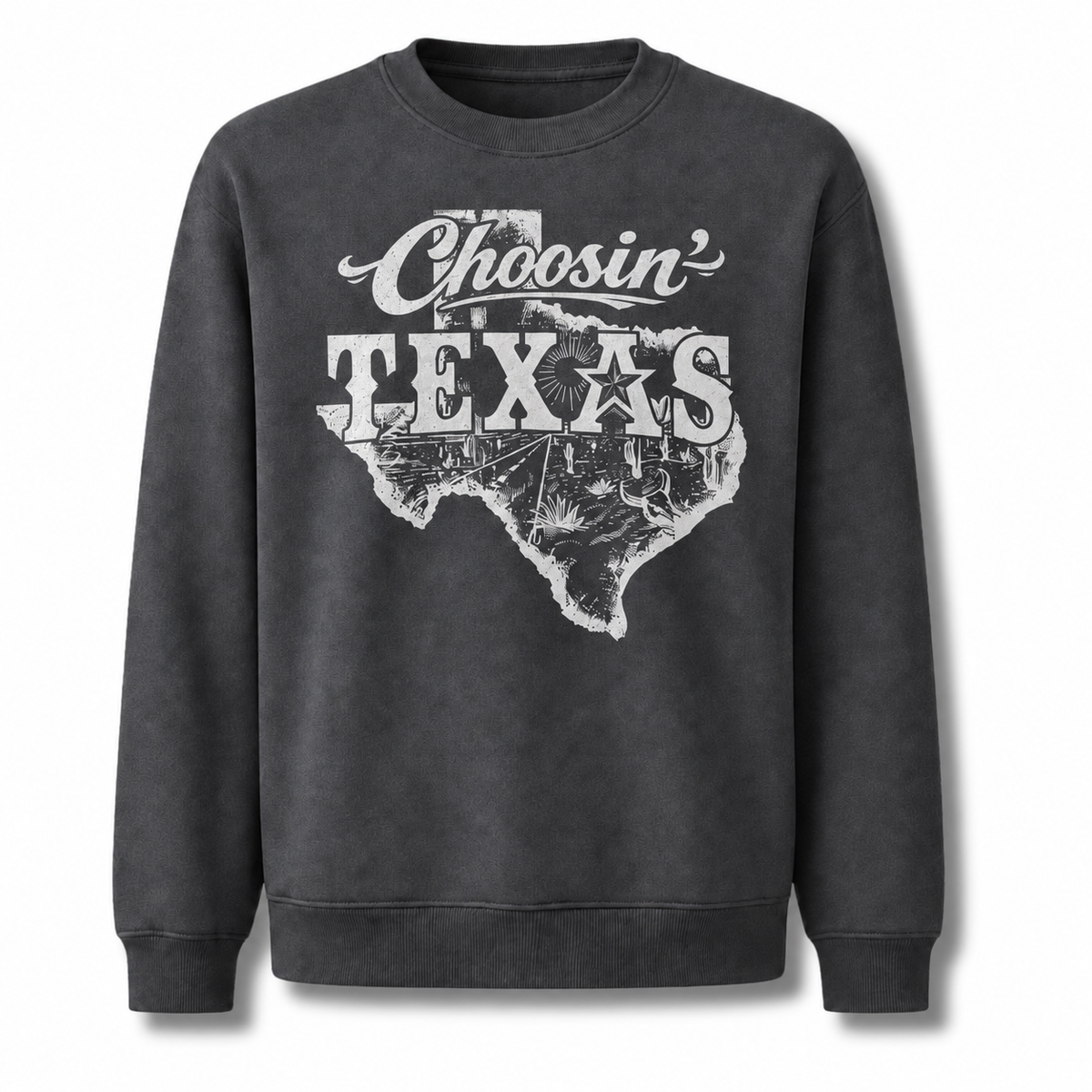 Choosin Texas Retro Country Western Vintage Distressed Sweatshirt - Dark Heather