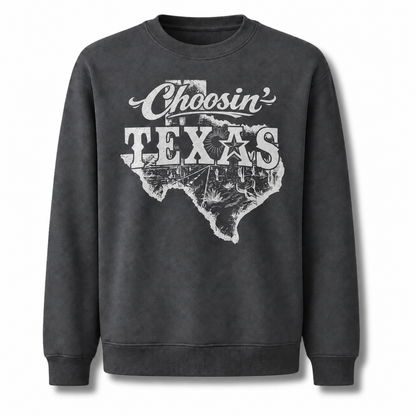 Choosin Texas Retro Country Western Vintage Distressed Sweatshirt - Dark Heather