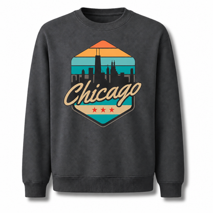 Chicago Retro Crest Heritage Vintage Athletic Sweatshirt - Dark Heather