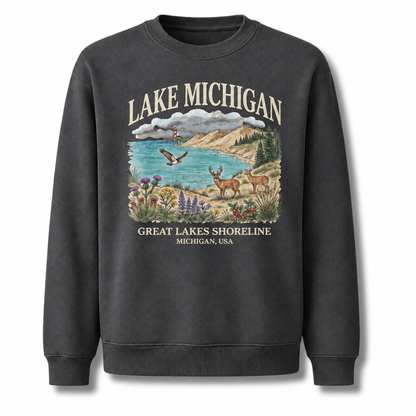 Lake Michigan Scenic Coastal Pine Vintage Sweatshirt - Dark Heather