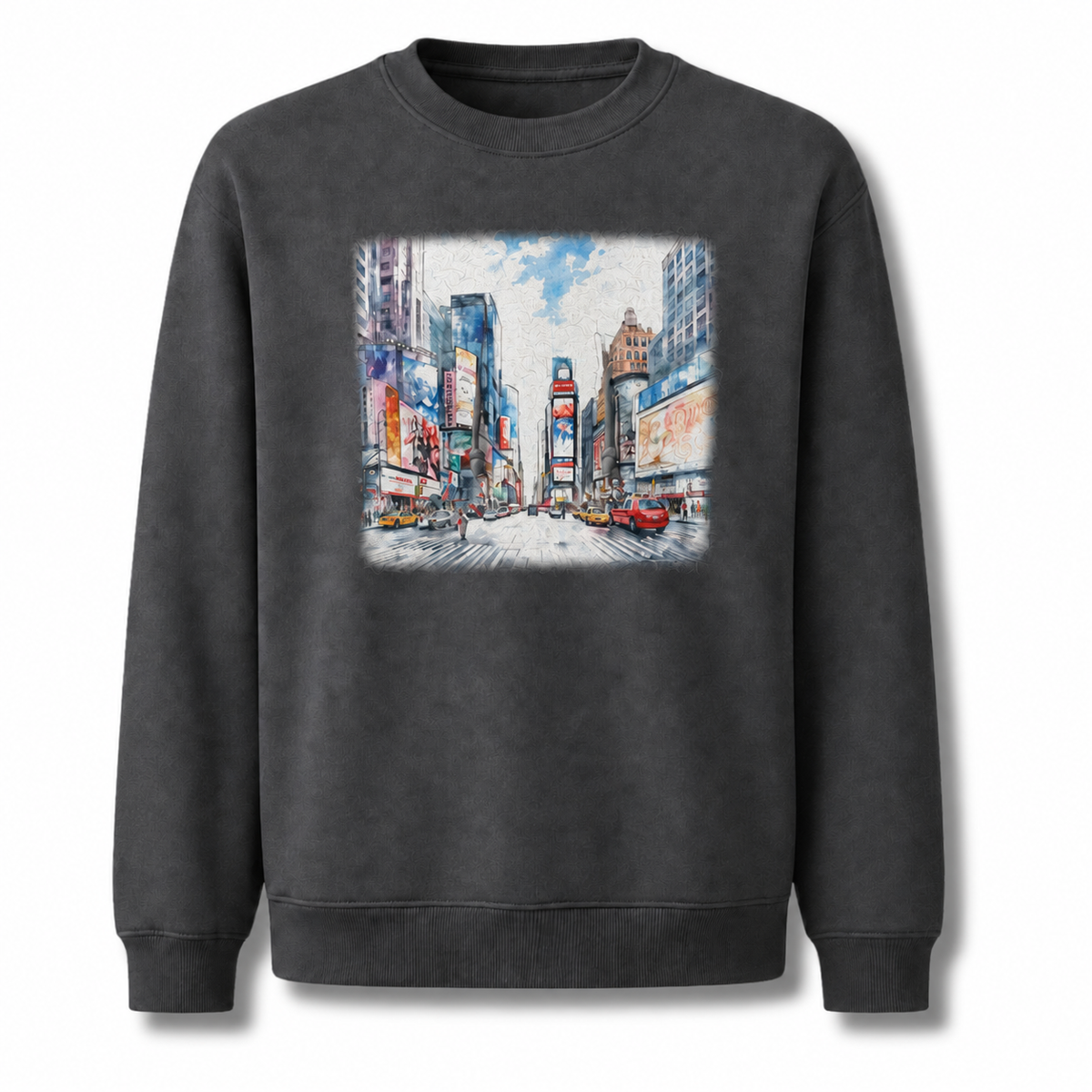 Times Square Manhattan Street Scene Oil Painting Sweatshirt - Dark Heather