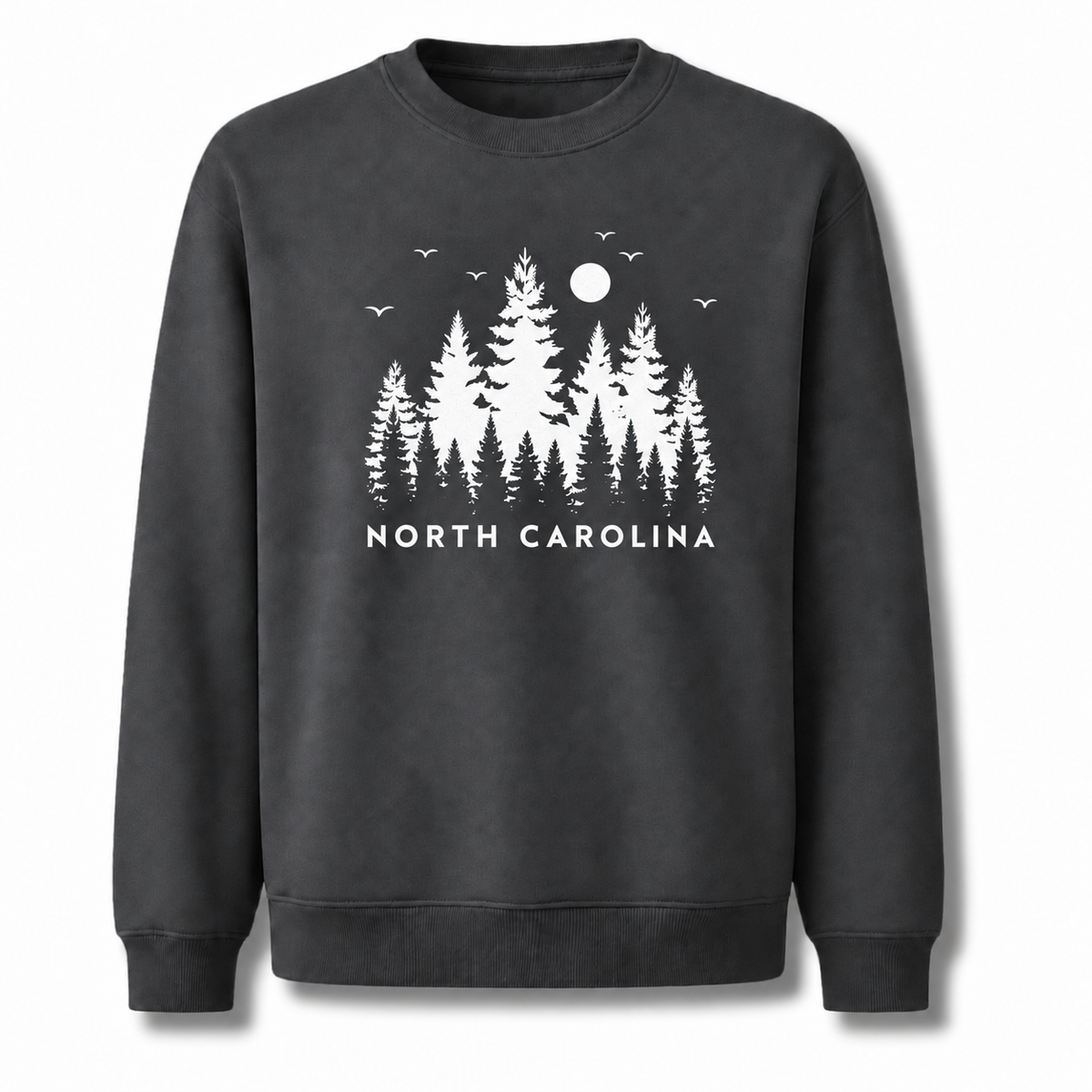 North Carolina Mountain Pine Forest Silhouette Vintage Sweatshirt - Dark Heather