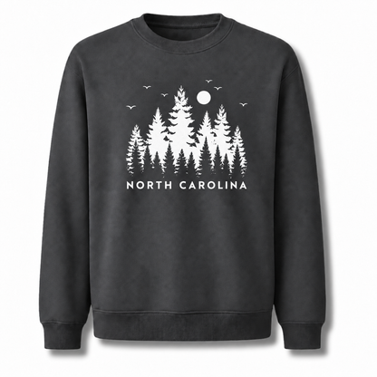 North Carolina Mountain Pine Forest Silhouette Vintage Sweatshirt - Dark Heather