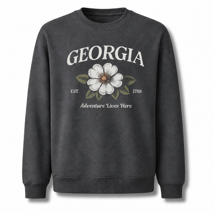 Georgia State Flower Cherokee Rose Adventure Vintage Sweatshirt - Dark Heather