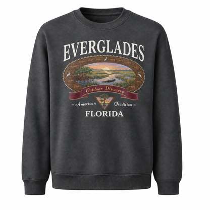 Florida Everglades Great Heron Wildlife Scene Sweatshirt - Dark Heather