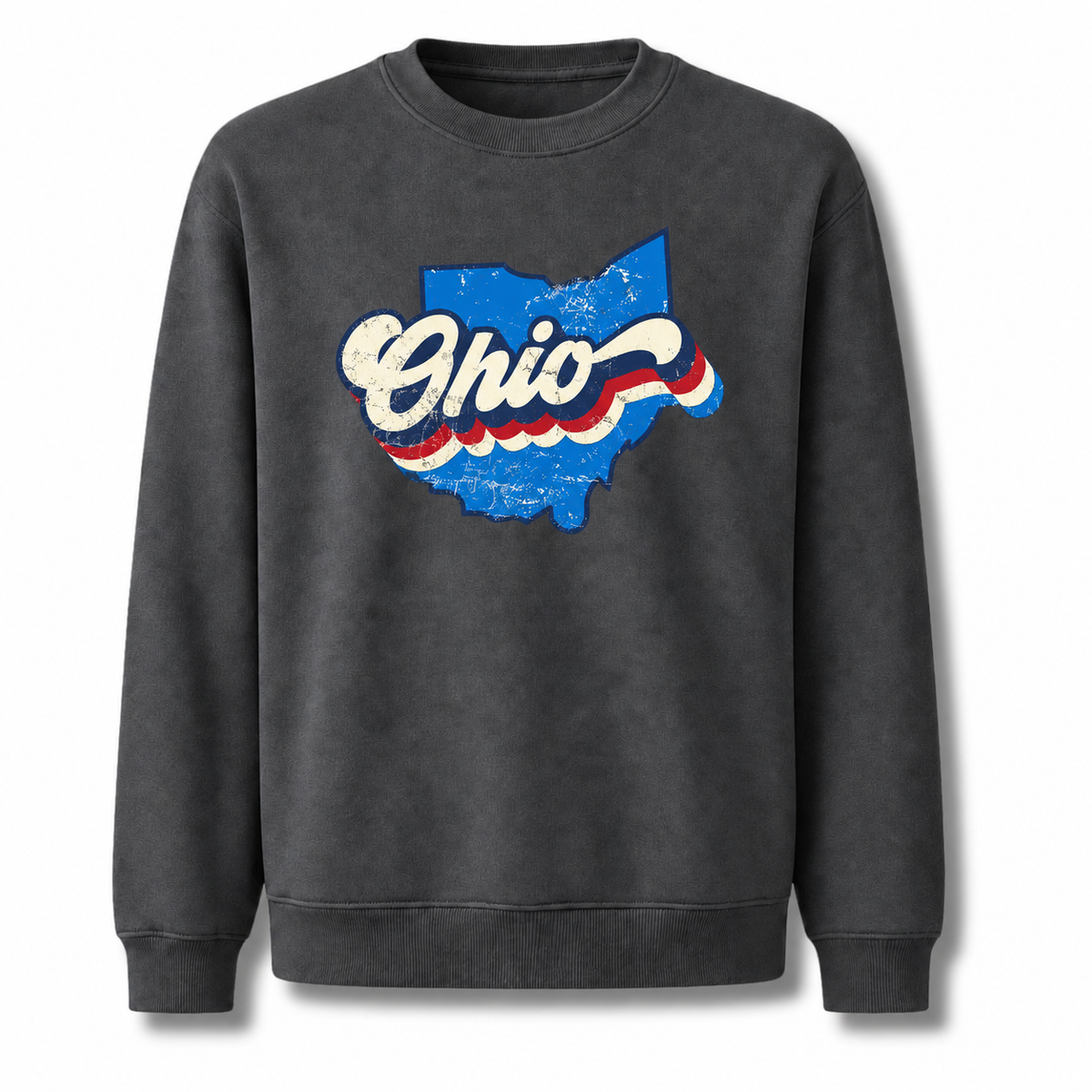 Ohio Retro Sunset Striped Graphic Vintage Sweatshirt - Dark Heather