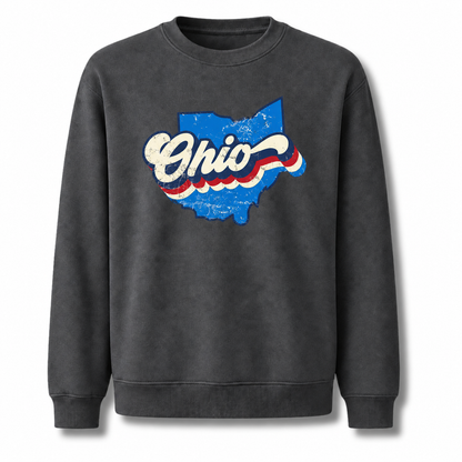 Ohio Retro Sunset Striped Graphic Vintage Sweatshirt - Dark Heather