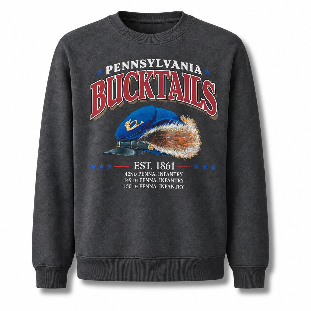 Pennsylvania Bucktails Military Heritage Vintage Distressed Sweatshirt - Dark Heather