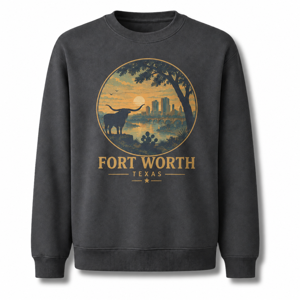 Fort Worth Texas Vintage Cityscape Heritage Graphic Sweatshirt - Dark Heather