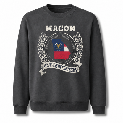 Macon Georgia It's Where My Story Begins Vintage Sweatshirt - Dark Heather