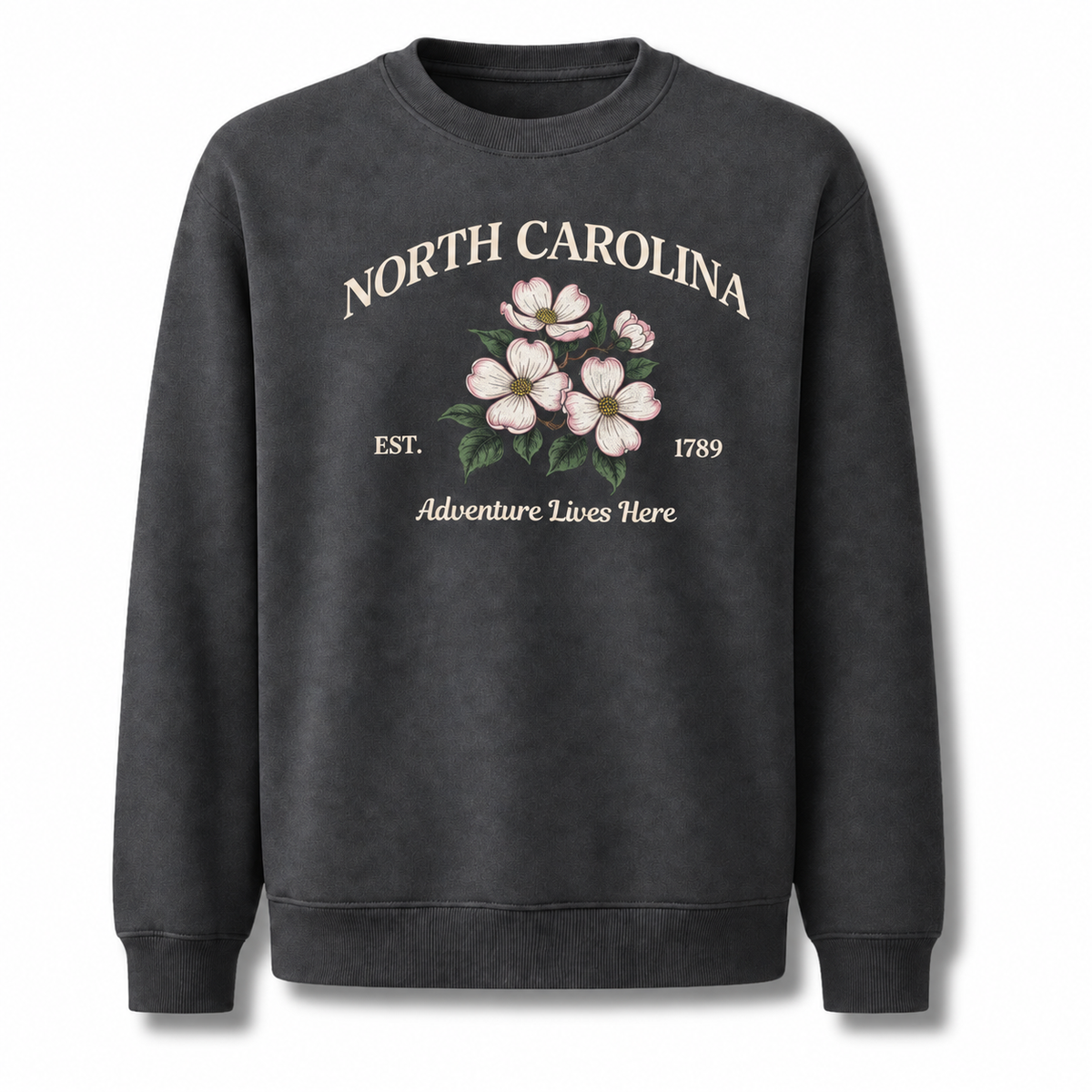 North Carolina Dogwood Flower Vintage Botanical Floral Sweatshirt - Dark Heather