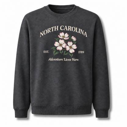 North Carolina Dogwood Flower Vintage Botanical Floral Sweatshirt - Dark Heather