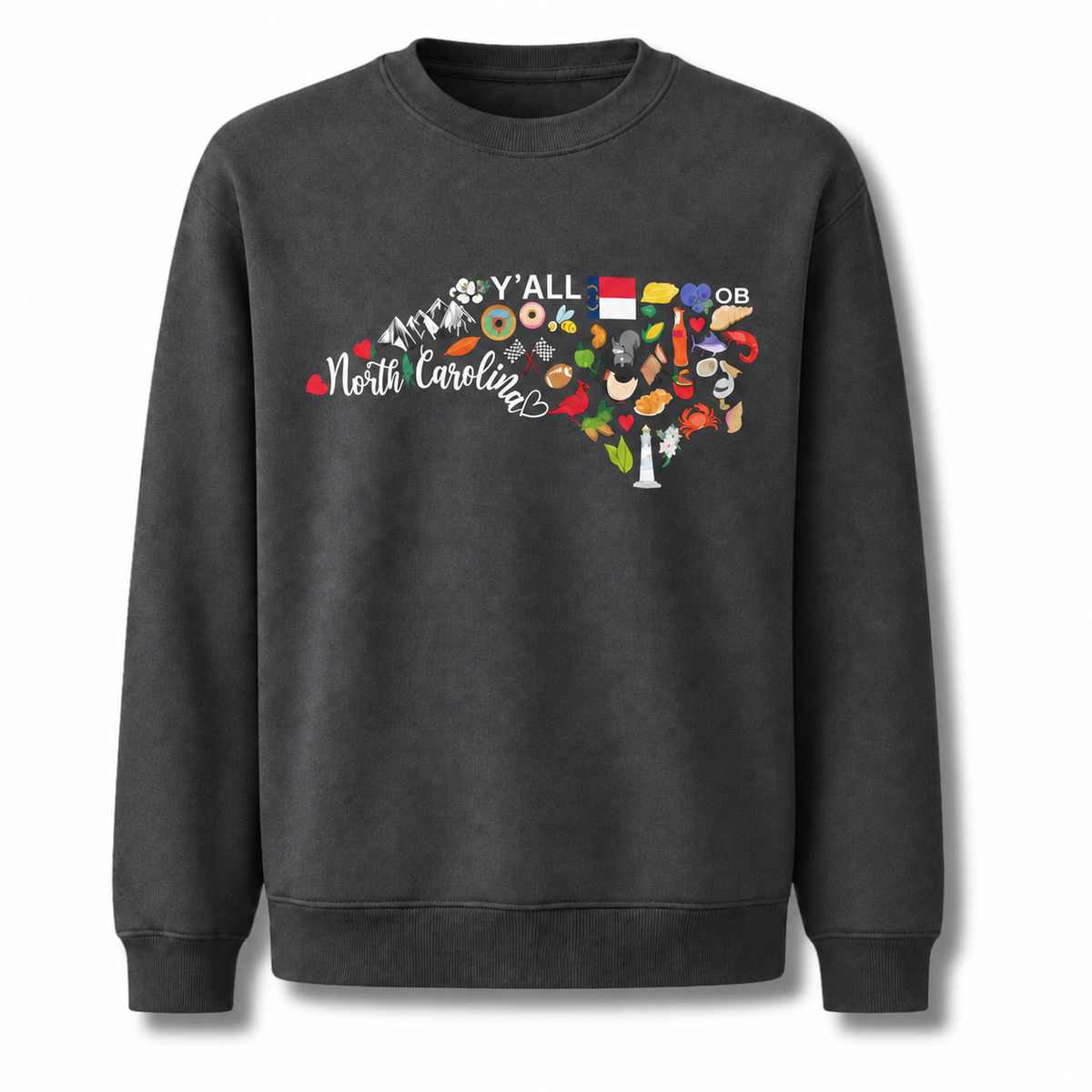 North Carolina State Map Landmarks Icons Collage Sweatshirt - Dark Heather