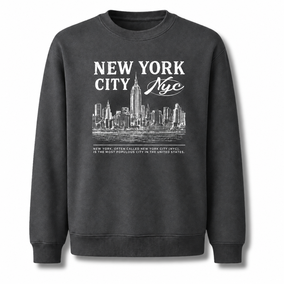 New York City Distressed Woodblock Skyline Heritage Sweatshirt - Dark Heather