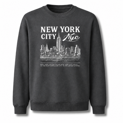 New York City Distressed Woodblock Skyline Heritage Sweatshirt - Dark Heather