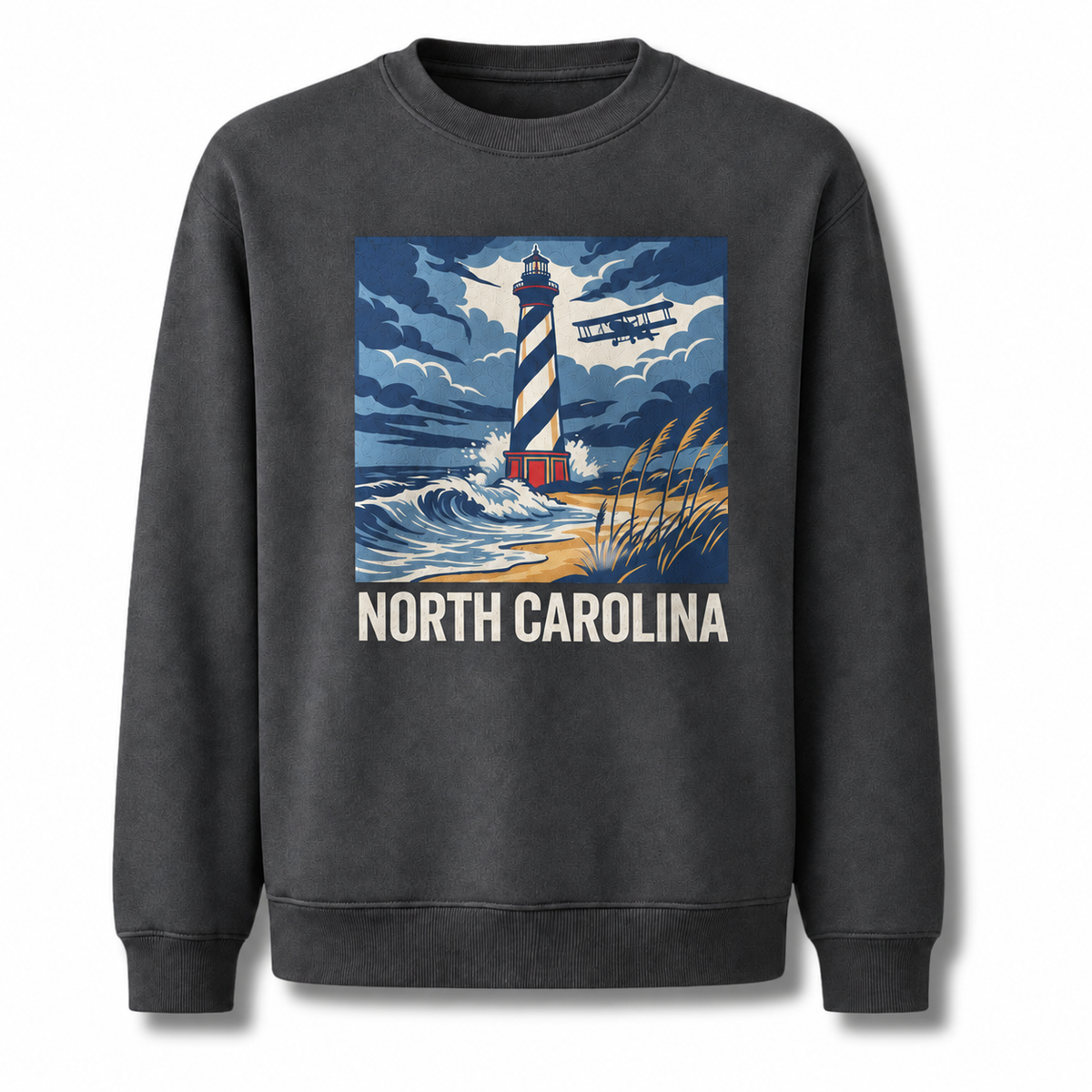 Cape Hatteras Lighthouse North Carolina Coastal Scenic Sweatshirt - Dark Heather