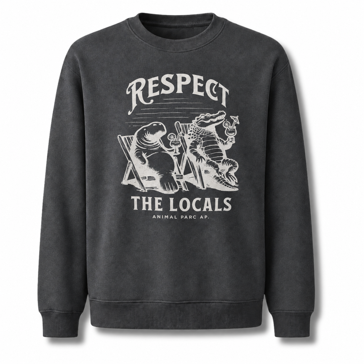Florida Respect The Locals Manatee Alligator Sweatshirt - Dark Heather