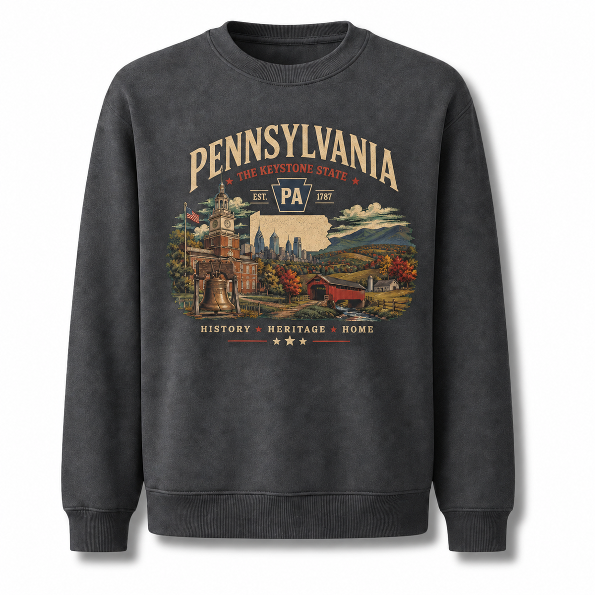 Pennsylvania Scenic Heritage Landscape Vintage Sweatshirt - Dark Heather