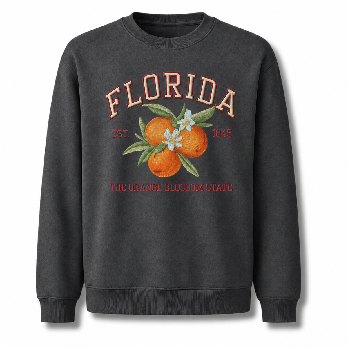 Florida Embroidered Style Orange Blossom Emblem Sweatshirt - Dark Heather