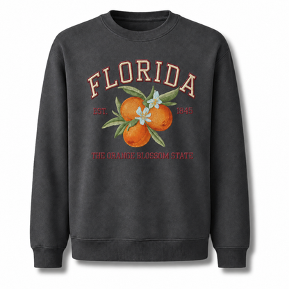Florida Embroidered Style Orange Blossom Emblem Sweatshirt - Dark Heather