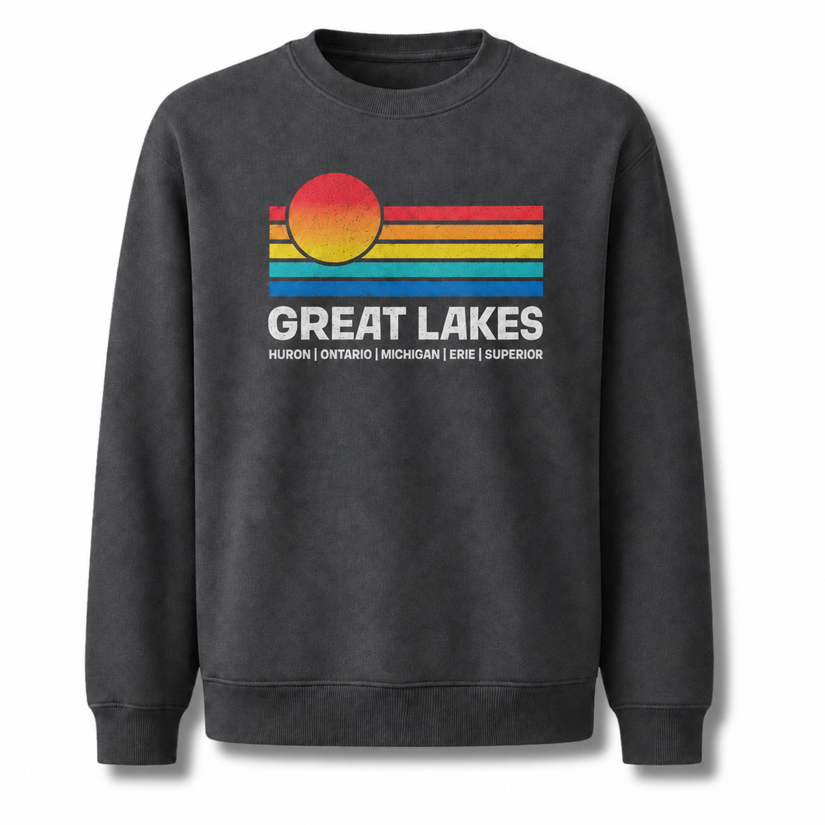 Great Lakes Retro Sunset Horizon Vintage Sweatshirt - Dark Heather