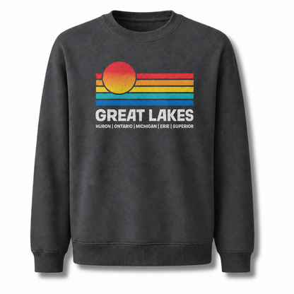 Great Lakes Retro Sunset Horizon Vintage Sweatshirt - Dark Heather
