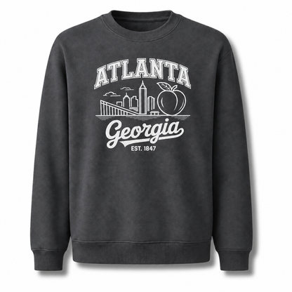 Atlanta Georgia Vintage Skyline Peach Southern Retro Sweatshirt - Dark Heather