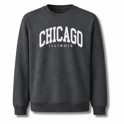 Chicago Illinois Arched Varsity Athletic Retro Sweatshirt - Dark Heather