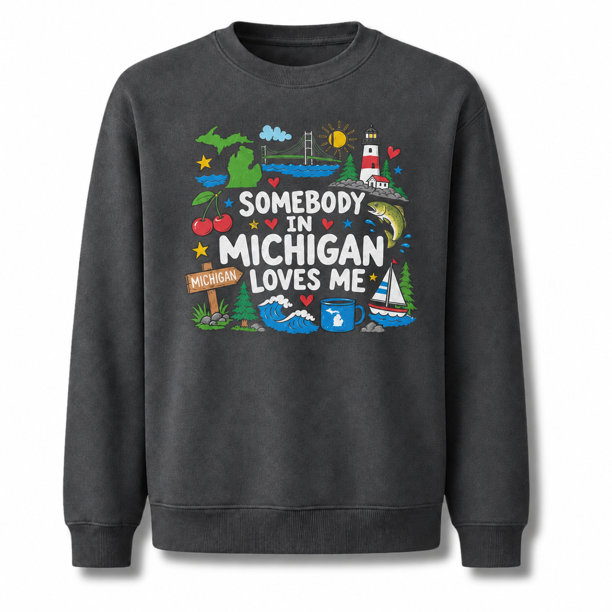 Michigan Retro Colorful Vibrant State Pride Sweatshirt - Dark Heather