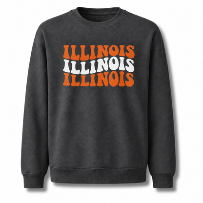 Illinois Retro Stacked Varsity Block Lettering Sweatshirt - Dark Heather