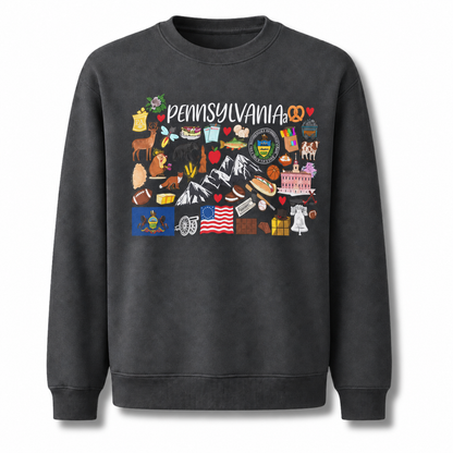 Pennsylvania Retro Postcard Graphic Collage Vintage Sweatshirt - Dark Heather